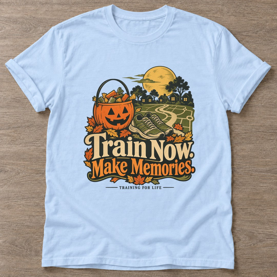 Light Blue Autumn Miles T-shirt — running design, for women who run