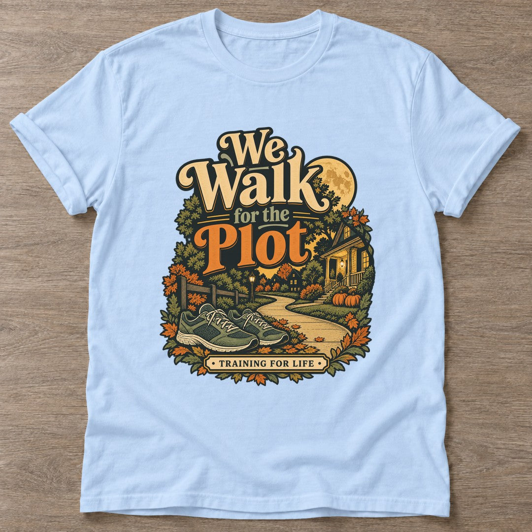 Light Blue Plot Training T-shirt — funny gym slogan, for women who train and laugh about it
