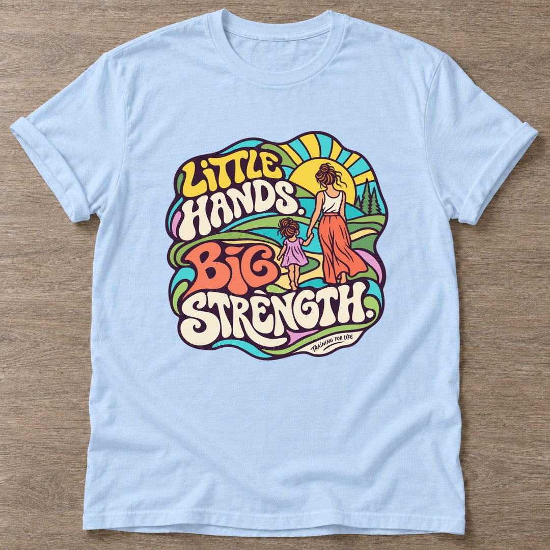 Light Blue Growing Strong Together T-shirt — growth mindset design, for women building a habit