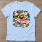 Light Blue Still Moving T-shirt — longevity training design, for women over 40