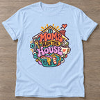 Light Blue Household Hustle T-shirt — funny gym slogan, for women who train and laugh about it