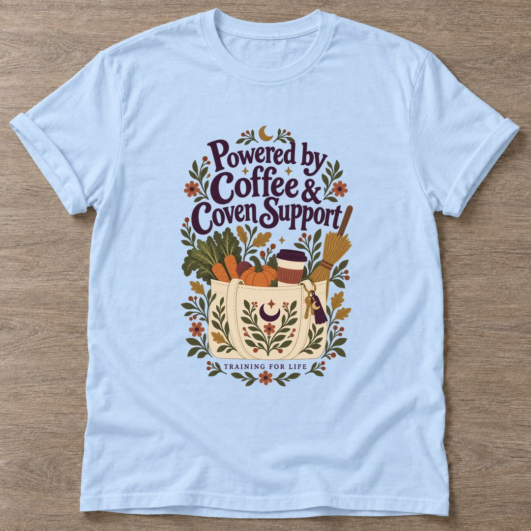 Light Blue Coven Support T-shirt — gym club design, for women who train together
