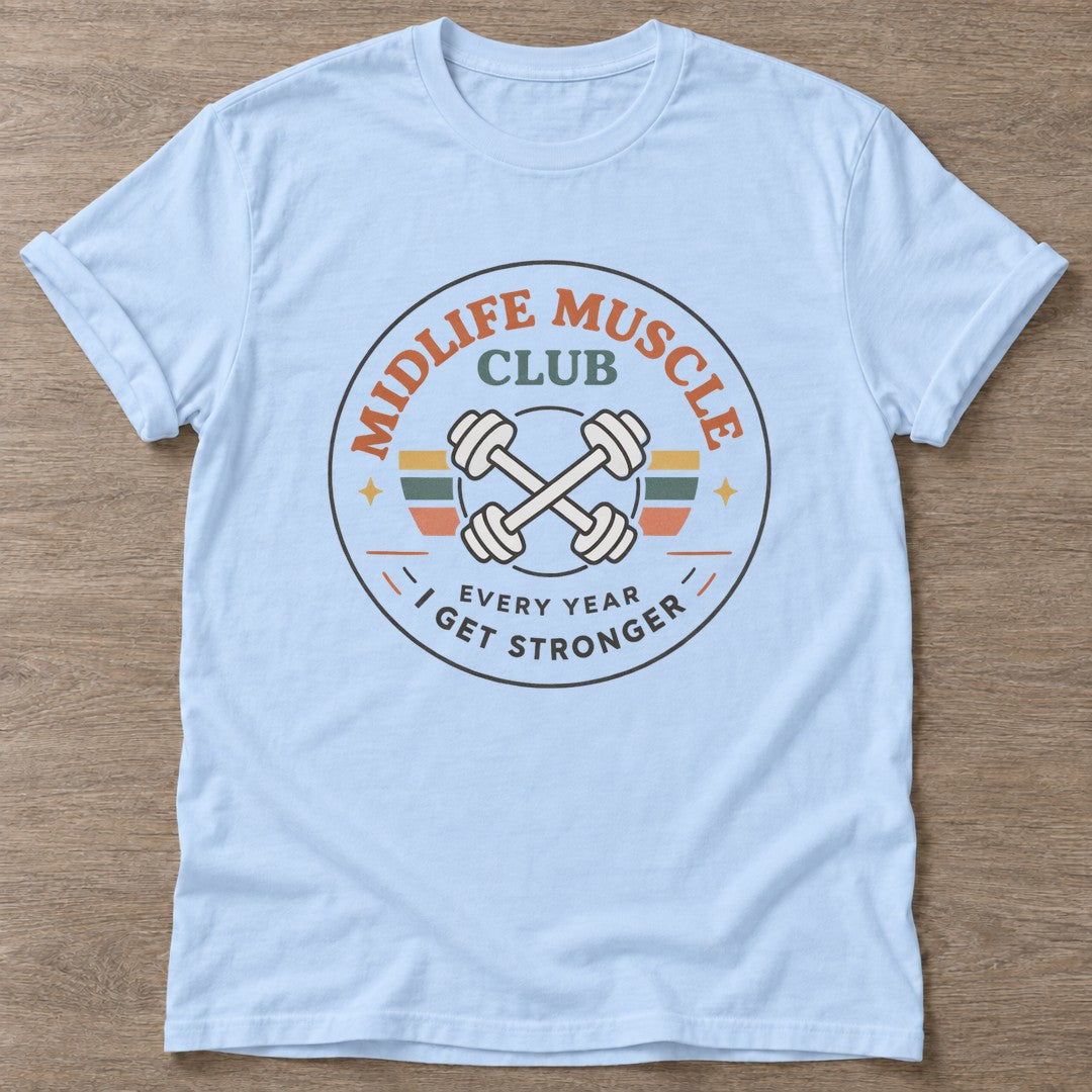 Light Blue Get Stronger T-shirt — weightlifting design, for women who lift