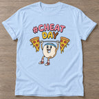 Light Blue Pizza Lift T-shirt — funny gym slogan, for women who train and laugh about it