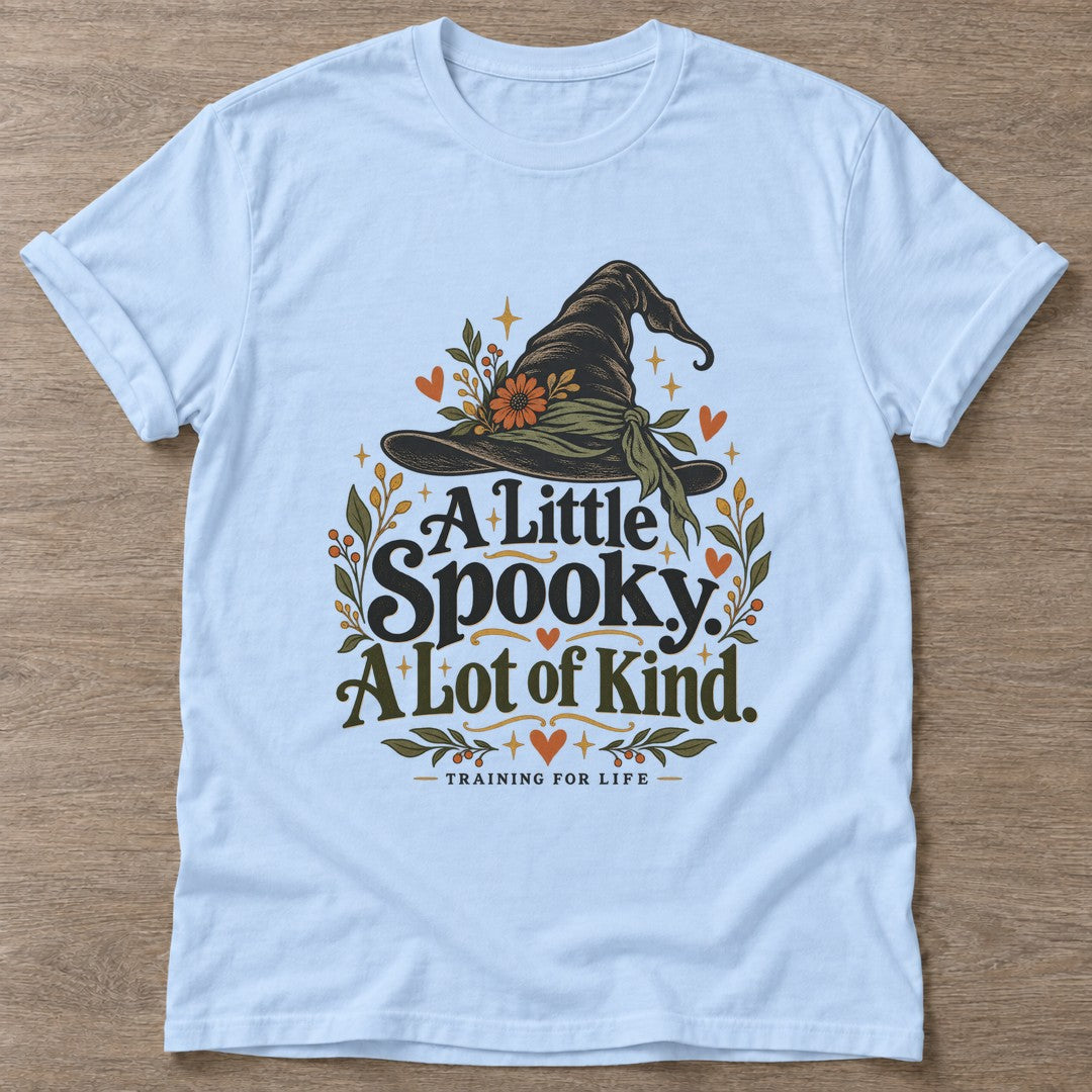 Light Blue Spooky A Lot T-shirt — funny gym slogan, for women who train and laugh about it