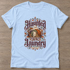 Light Blue Laundry Ghost T-shirt — funny gym slogan, for women who train and laugh about it