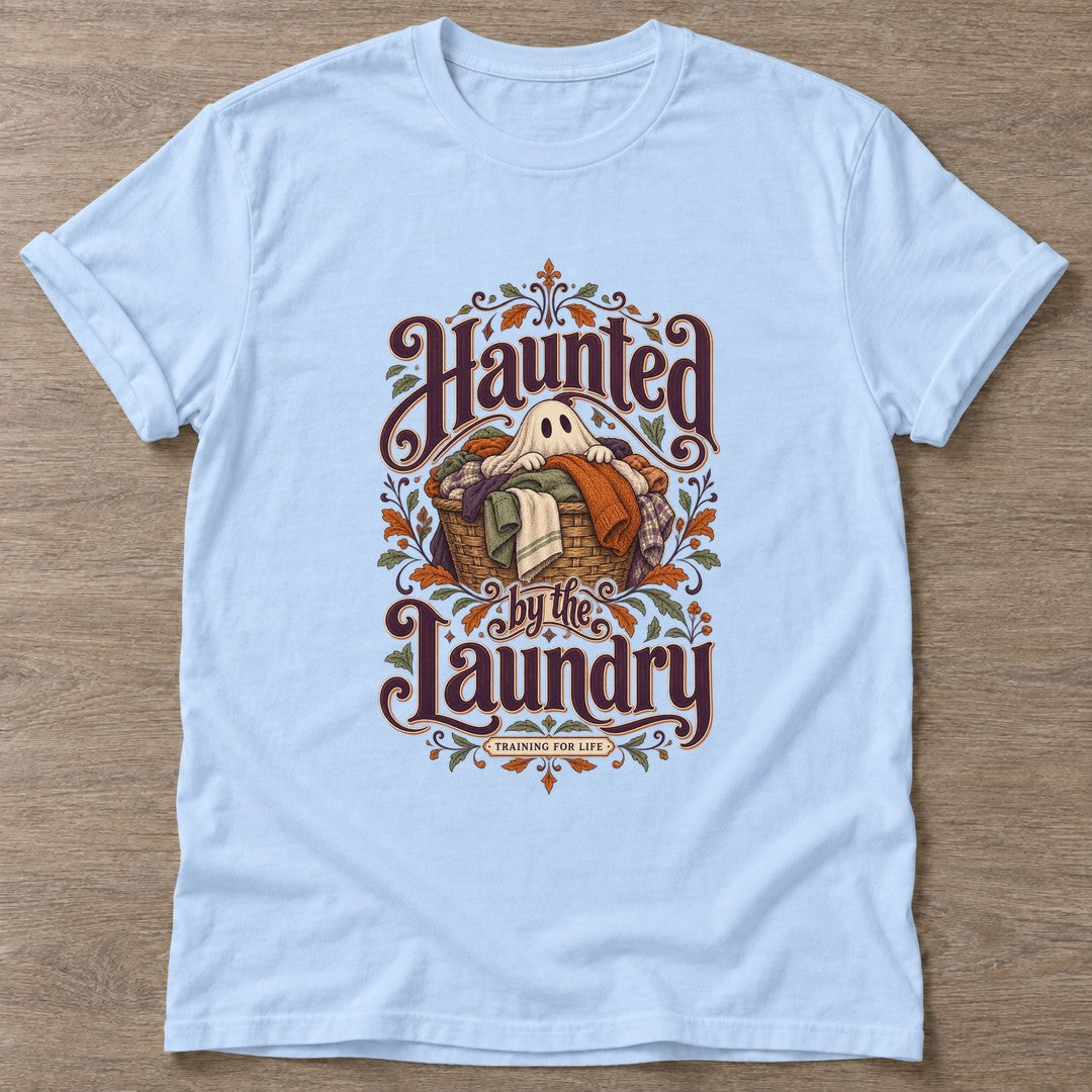 Light Blue Laundry Ghost T-shirt — funny gym slogan, for women who train and laugh about it