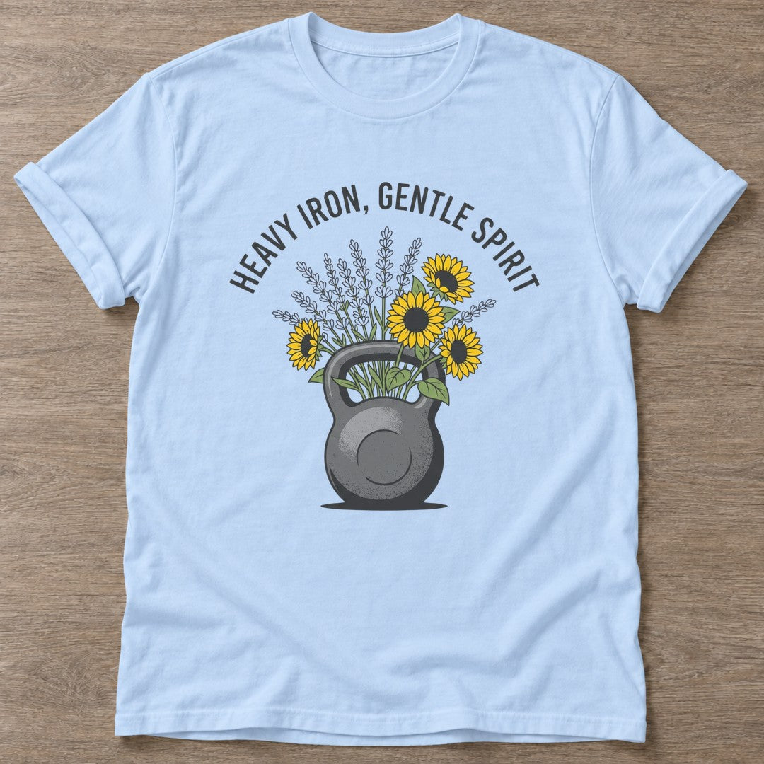 Light Blue Iron Flowers T-shirt — floral strength design, for women who train