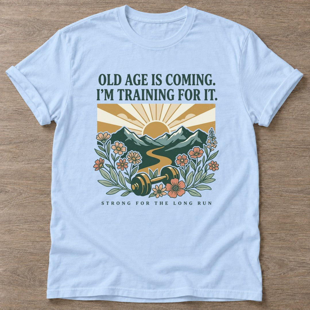 Light Blue Long Run Strong T-shirt — longevity training design, for women over 40