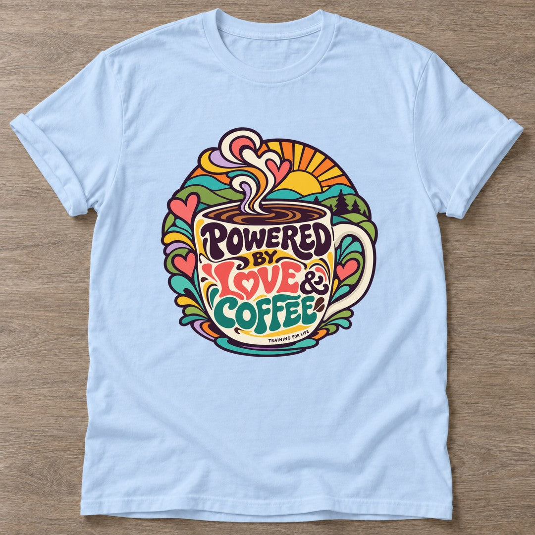 Light Blue Coffee Fuel T-shirt — funny gym slogan, for women who train and laugh about it