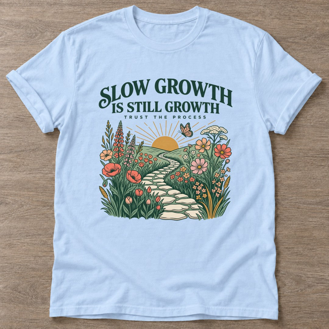Light Blue Blooming Path T-shirt — floral strength design, for women who train