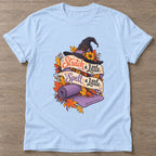 Light Blue Witch's Yoga Flow T-shirt — rest and recovery design, for women who train