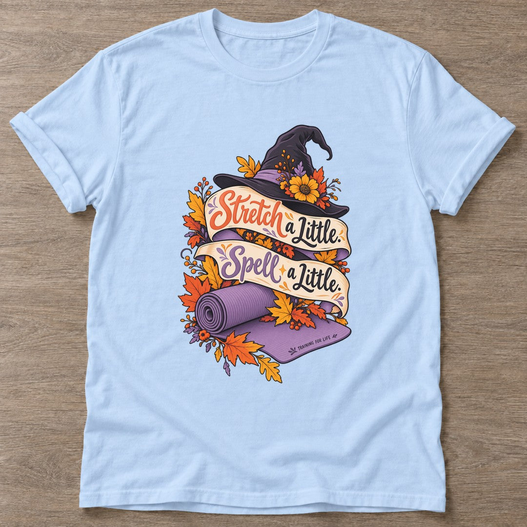 Light Blue Witch's Yoga Flow T-shirt — rest and recovery design, for women who train