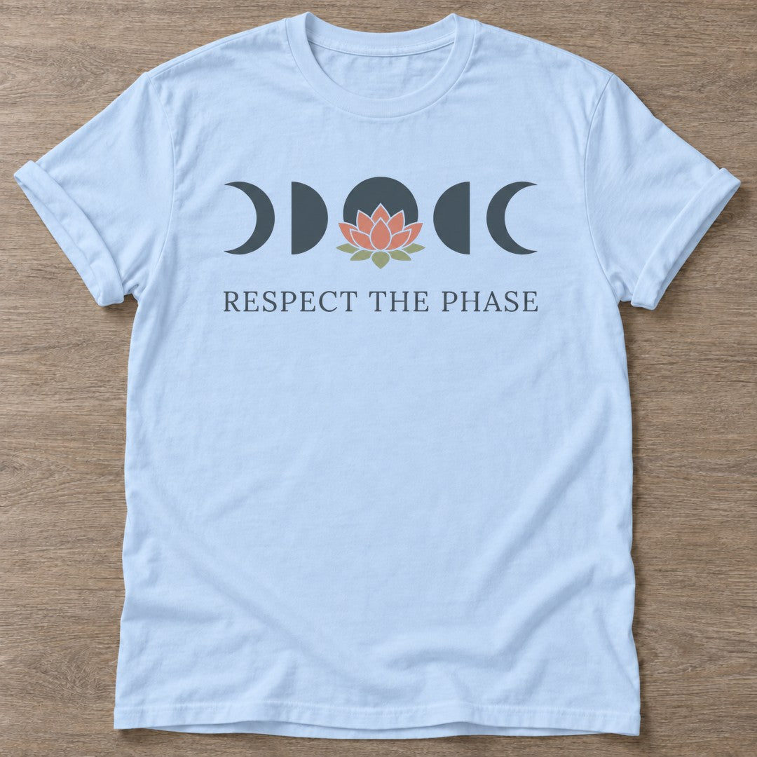Light Blue Moon Lotus T-shirt — rest and recovery design, for women who train