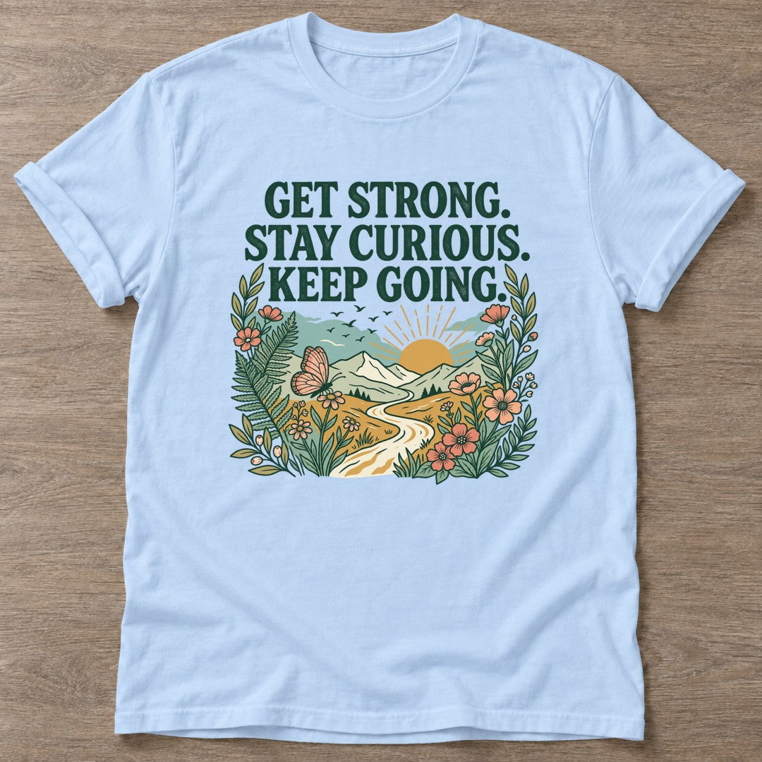 Light Blue Get Strong T-shirt — weightlifting design, for women who lift