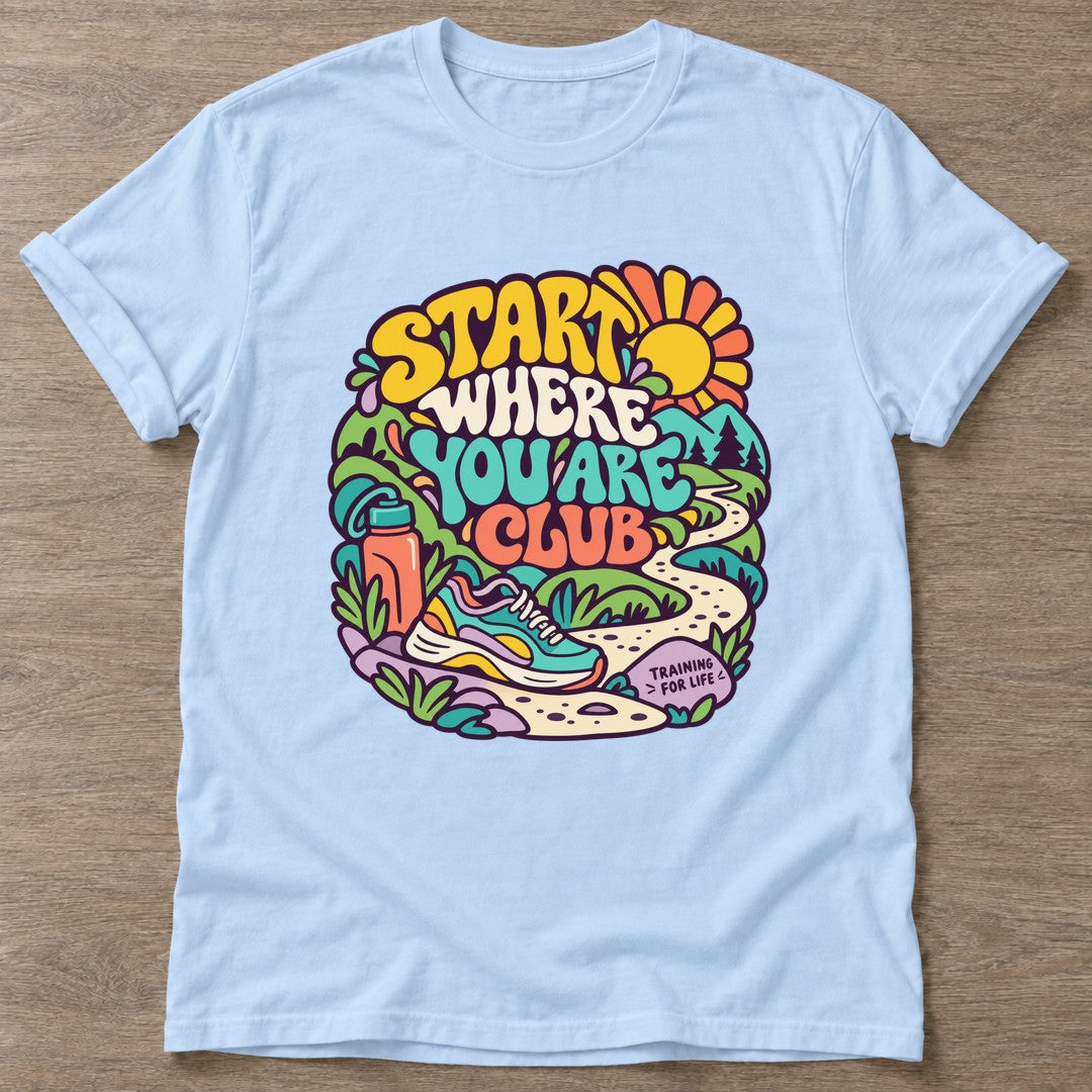 Light Blue Running Trails T-shirt — running design, for women who run