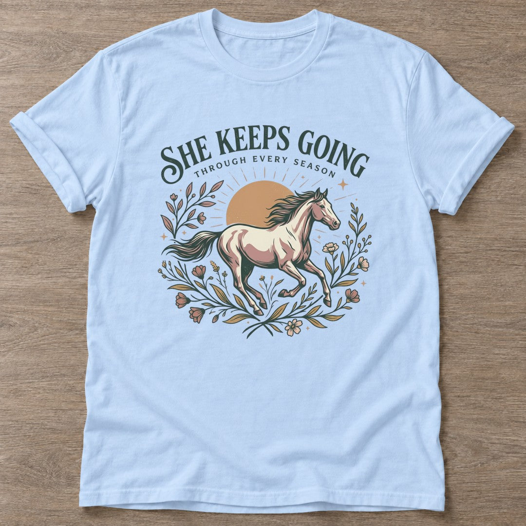 Light Blue Through Every Season T-shirt — longevity training design, for women over 40