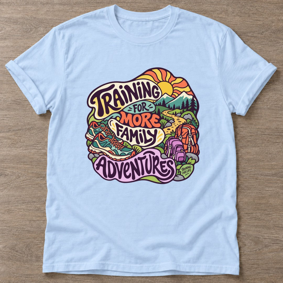Light Blue Training For Adventures T-shirt — longevity training design, for women over 40