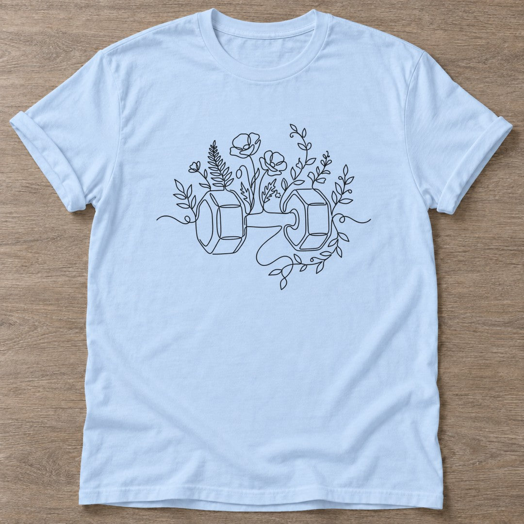 Light Blue Strength Blooms T-shirt — floral strength design, for women who train