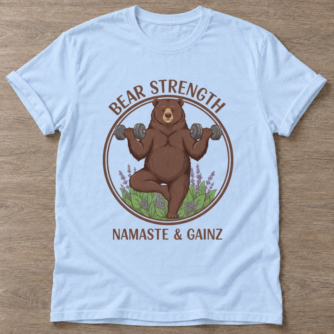 Light Blue Zen Gains T-shirt — funny gym slogan, for women who train and laugh about it