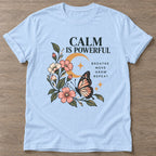 Light Blue Mindful Bloom T-shirt — floral strength design, for women who train