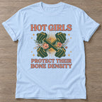 Light Blue Hot Girls Lift T-shirt — weightlifting design, for women who lift