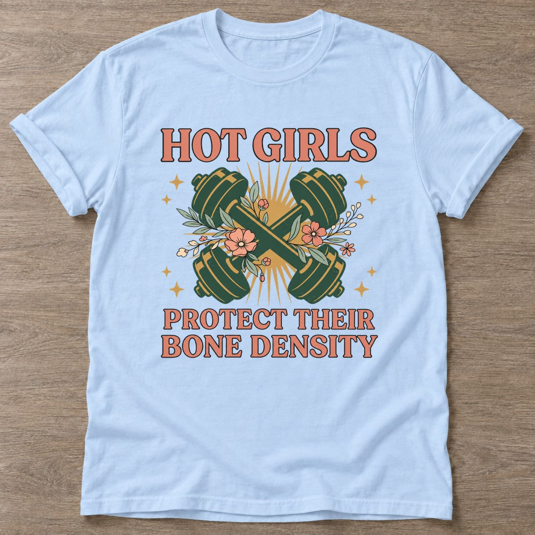 Light Blue Hot Girls Lift T-shirt — weightlifting design, for women who lift