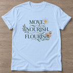 Light Blue Flourish Mantra T-shirt — growth mindset design, for women building a habit