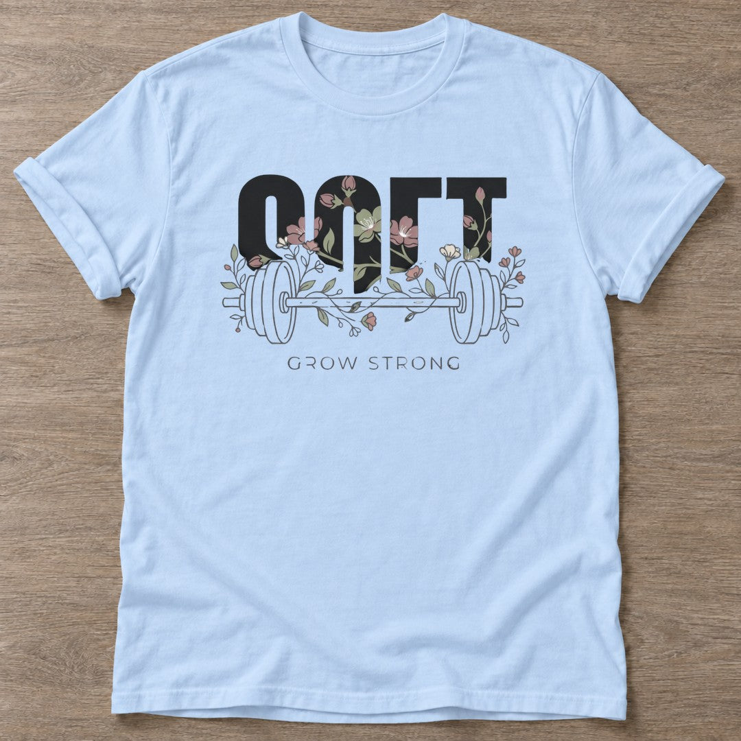 Light Blue Floral Gains T-shirt — floral strength design, for women who train