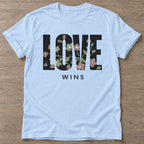 Light Blue Bloom Wins T-shirt — floral strength design, for women who train