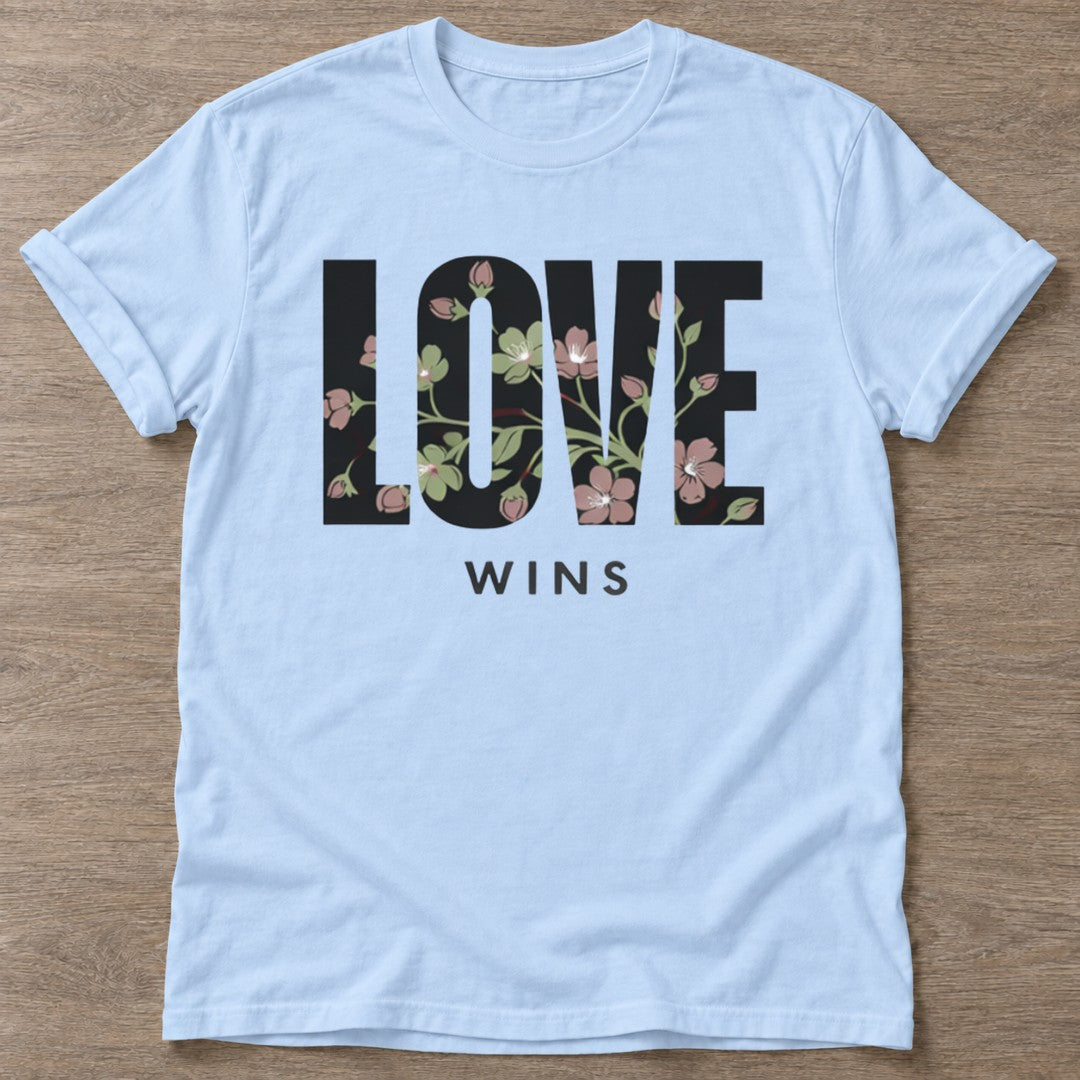 Light Blue Bloom Wins T-shirt — floral strength design, for women who train