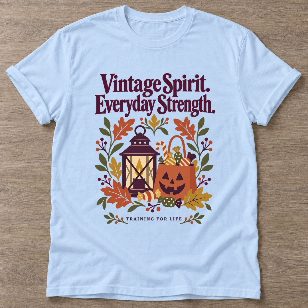 Light Blue Vintage Spirit T-shirt — longevity training design, for women over 40