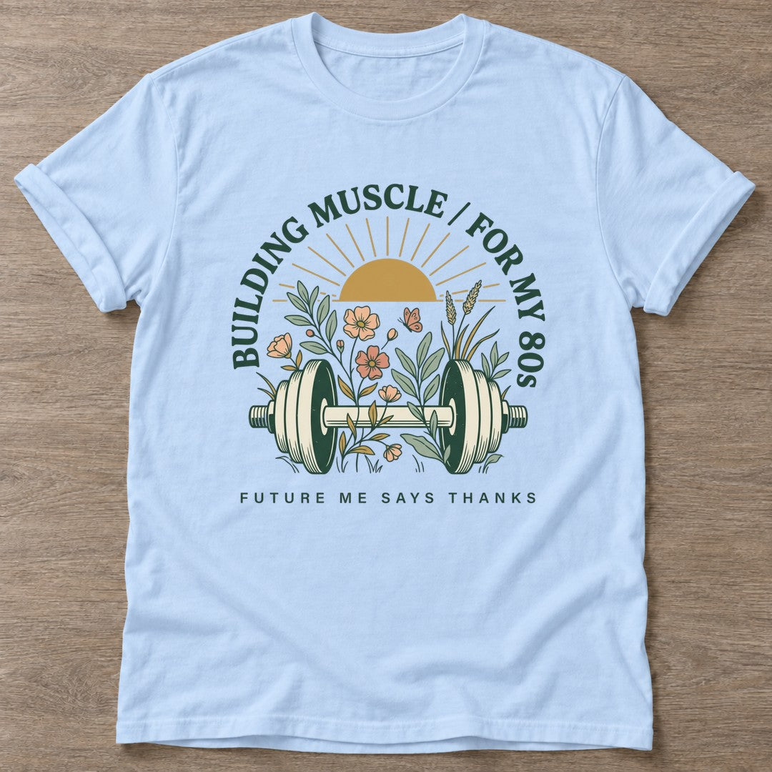 Light Blue Gratitude Gains T-shirt — growth mindset design, for women building a habit