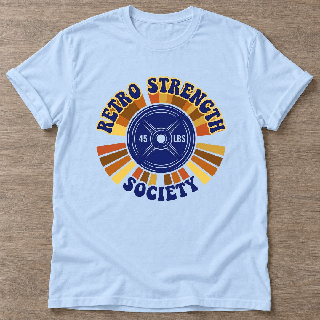 Light Blue Iron Cult T-shirt — gym club design, for women who train together