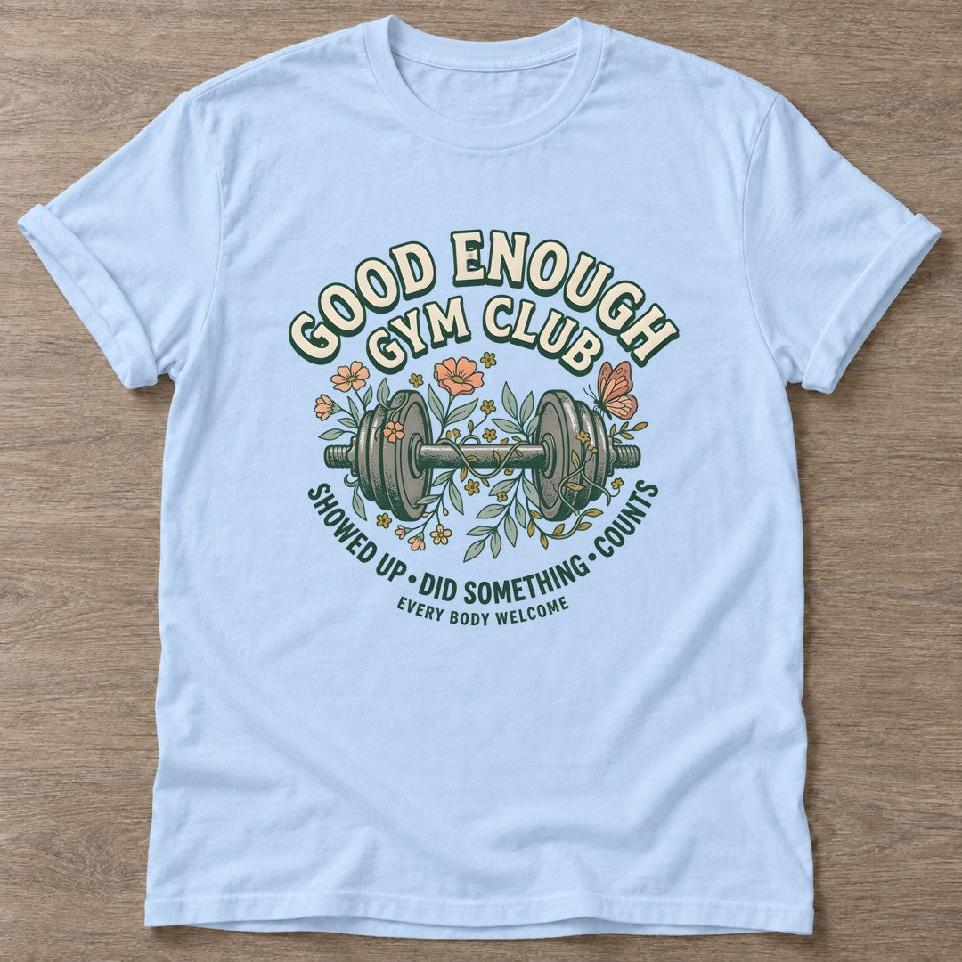 Light Blue Gym Club T-shirt — gym club design, for women who train together