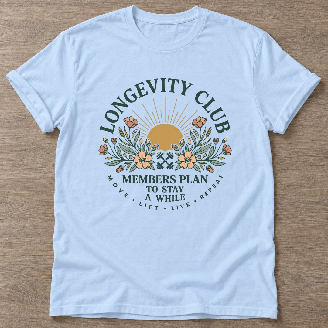 Light Blue Move Lift Live T-shirt — everyday workout design, for women who move