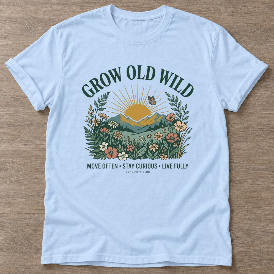 Light Blue Wild Heart Rising T-shirt — motivational slogan design, for women who train