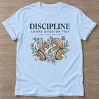 Light Blue Show Up Bloom T-shirt — floral strength design, for women who train