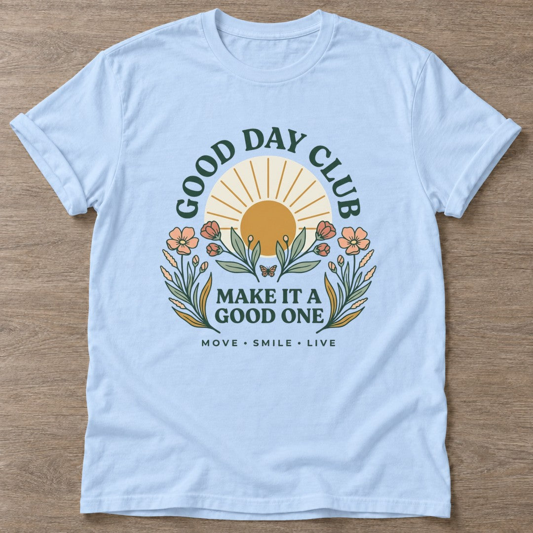 Light Blue Move Smile Live T-shirt — everyday workout design, for women who move