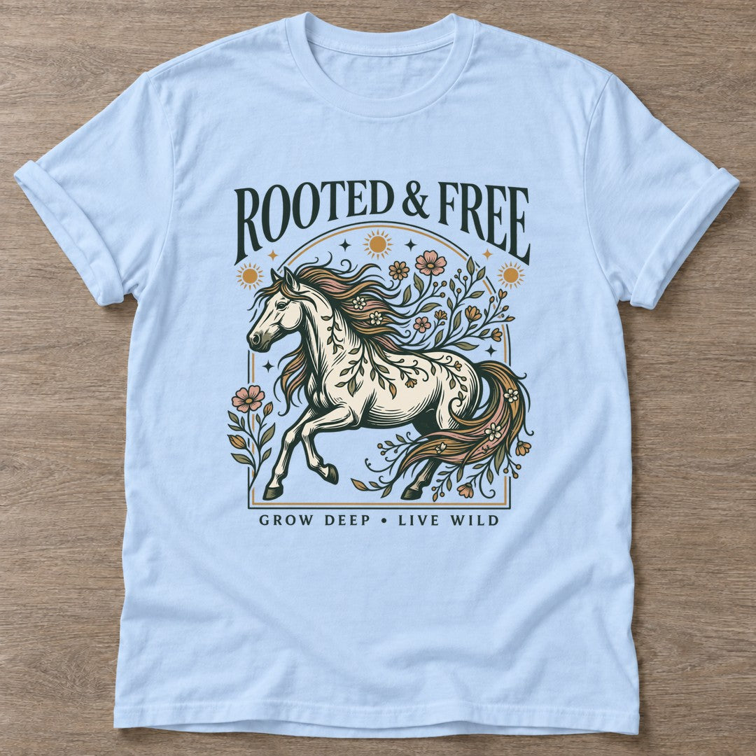 Light Blue Untamed Bloom T-shirt — floral strength design, for women who train