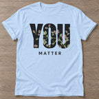 Light Blue Bloom Matters T-shirt — floral strength design, for women who train