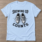 Light Blue Laced Intent T-shirt — running design, for women who run
