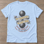 Light Blue Cast Iron Therapy T-shirt — weightlifting design, for women who lift
