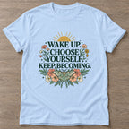 Light Blue Bloom Intentional T-shirt — floral strength design, for women who train