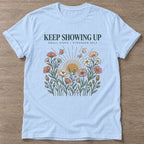 Light Blue Small Steps Strong T-shirt — motivational slogan design, for women who train