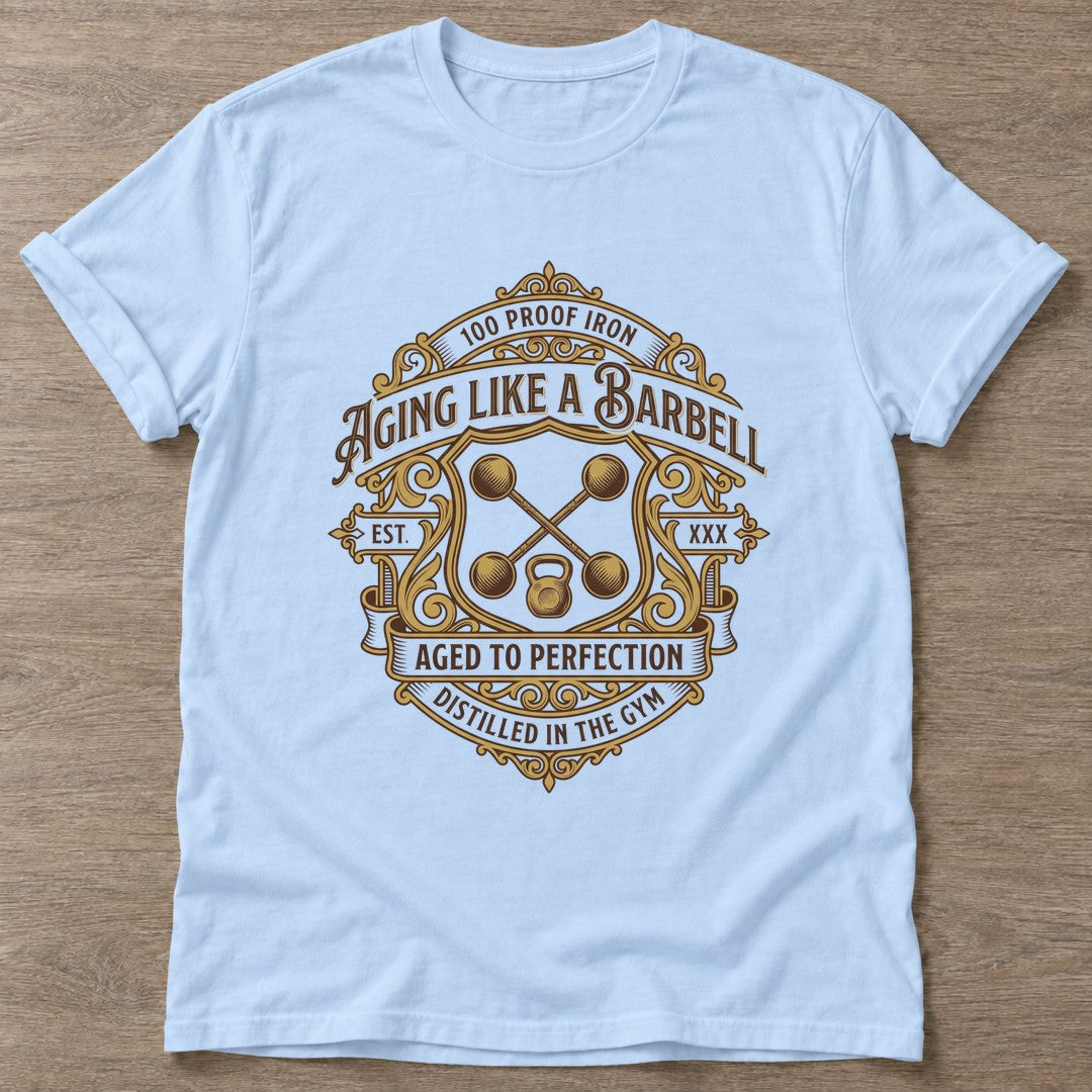 Light Blue Aged To Perfection T-shirt — longevity training design, for women over 40