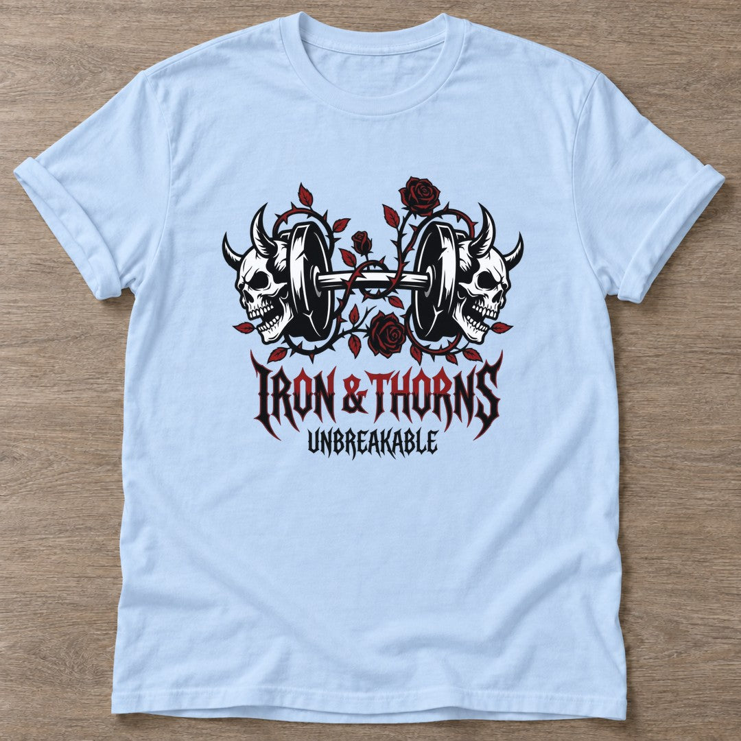 Light Blue Thorned Strength T-shirt — floral strength design, for women who train