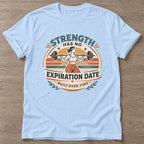 Light Blue Forever Strong T-shirt — longevity training design, for women over 40