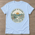 Light Blue Sunrise Intention T-shirt — motivational slogan design, for women who train
