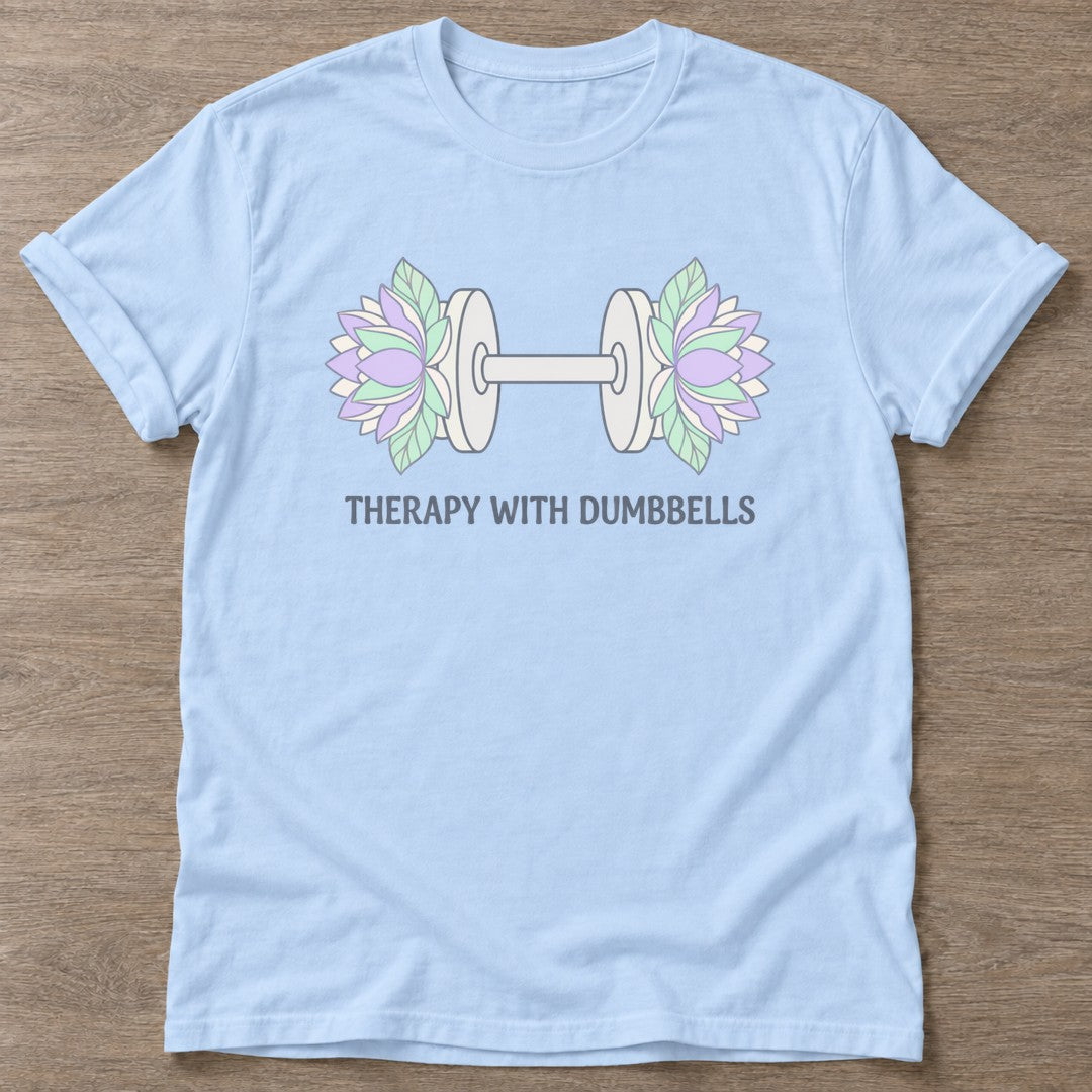 Light Blue Floral Iron T-shirt — floral strength design, for women who train